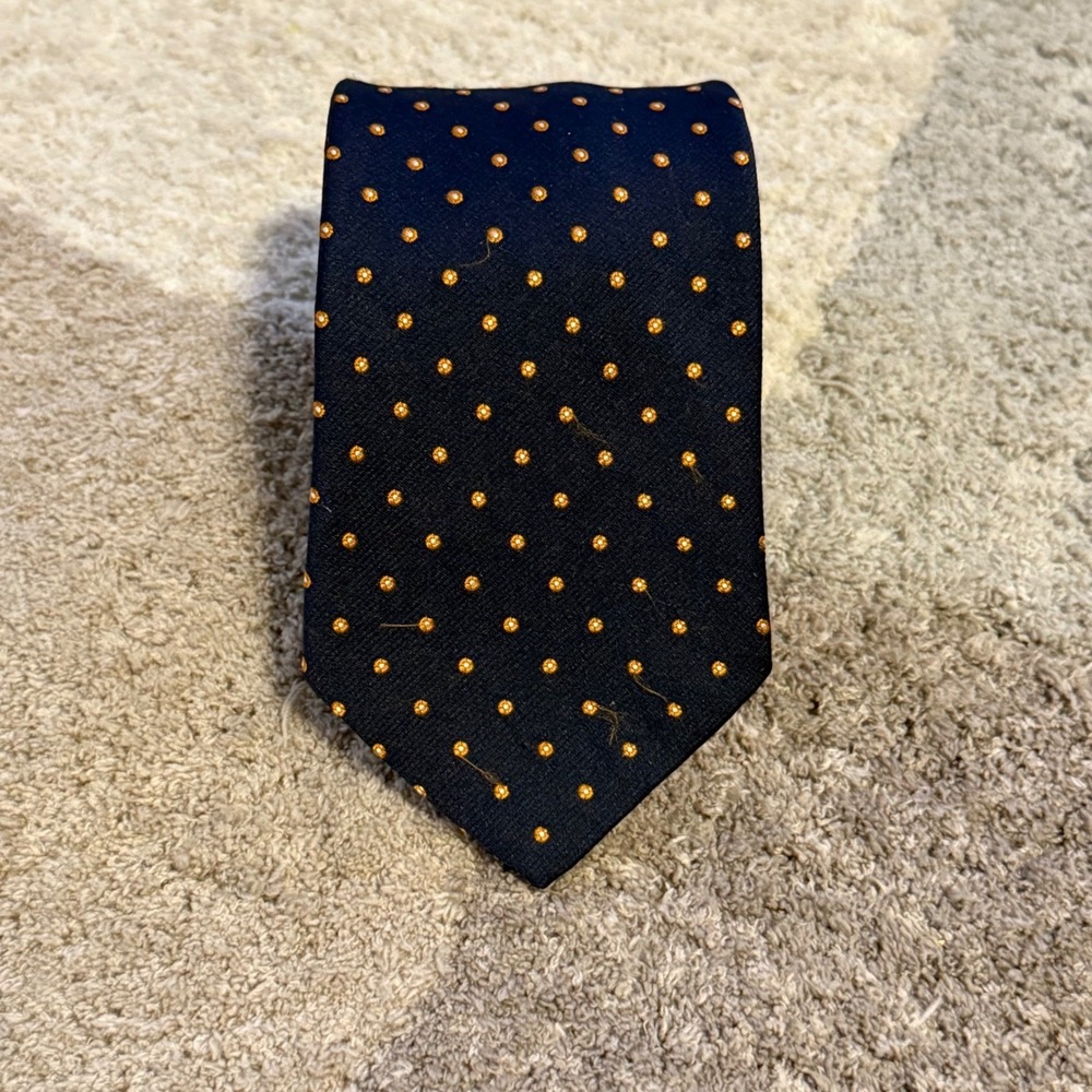 T.I. Swartz Clothiers Men Navy Blue Gold Floral Medallion Silk Blend Necktie